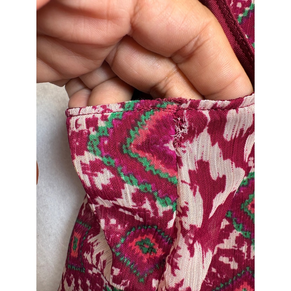 Maurices Women Burgundy Geometric Tribal Print Tassel Handkerchief dress M - Picture 11 of 11